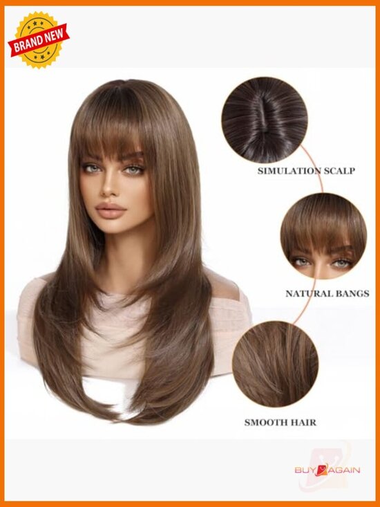 Human Hair Straight Wig with Bangs, Breathable & Heat Resistant main image 4